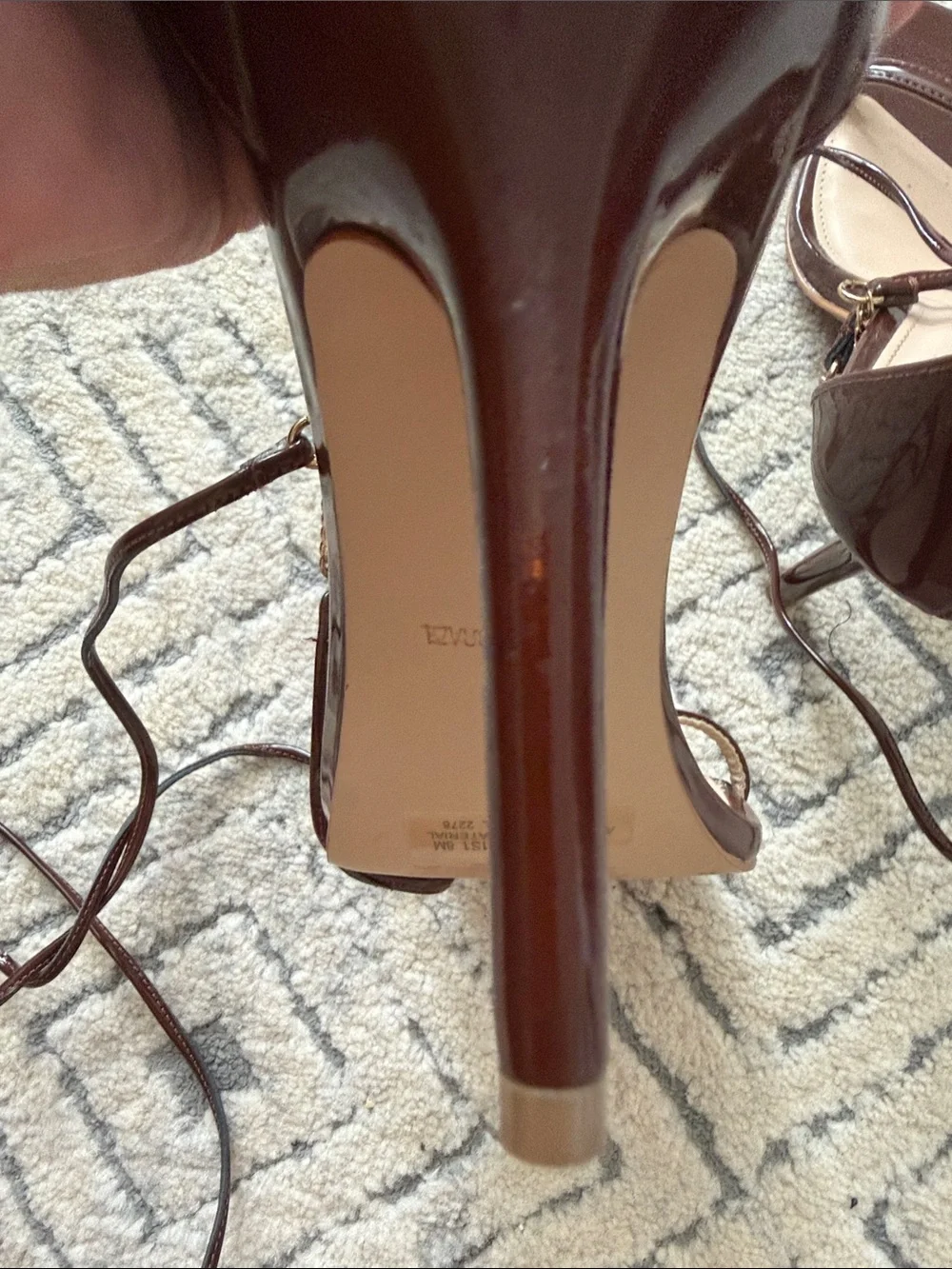 Steve Madden Brown Patent wrap around Chain-Ankle Stiletto Sandals - Picture 6 of 11